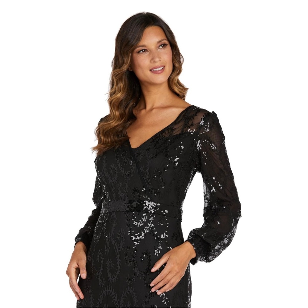 R&M Richards Womens Plus Sequined Surplice Evening Dress